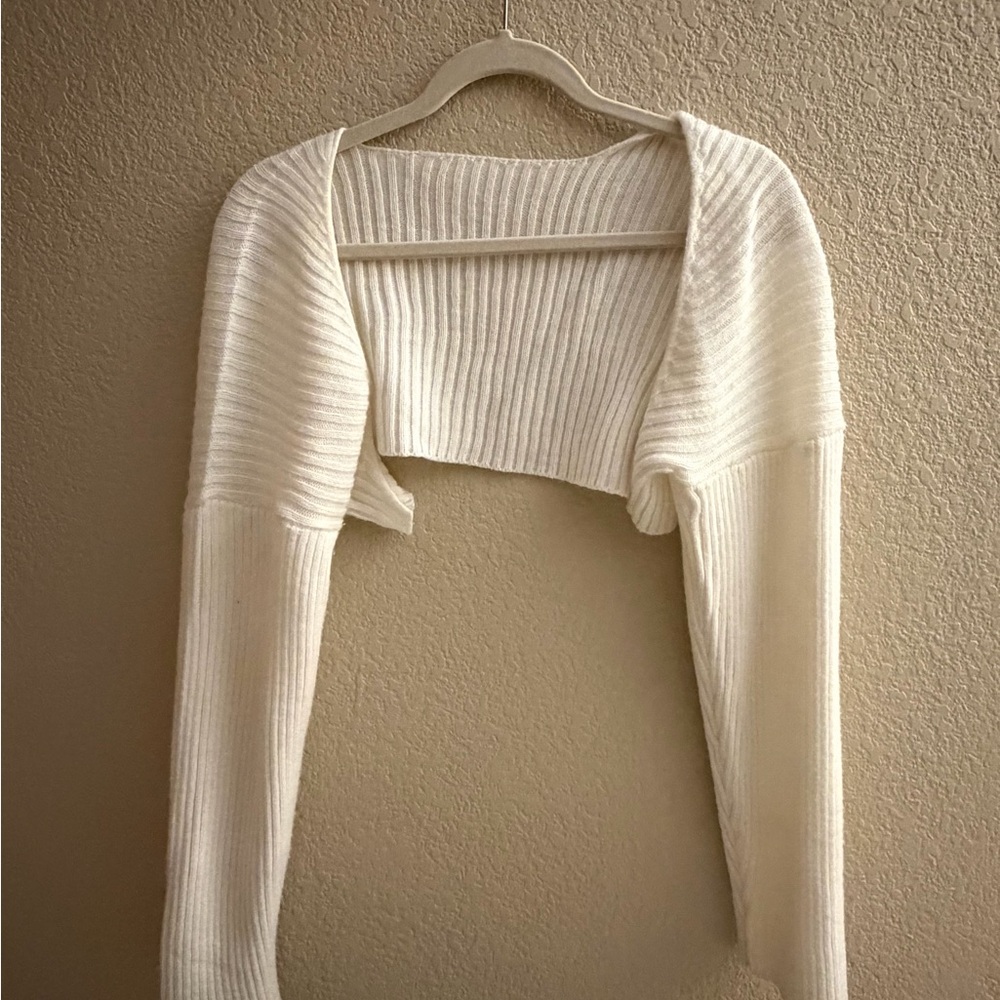 White Ribbed Knit Bolero Shrug